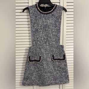 Zara Gray Tweed Dress with Grey and Blue Accents Size L